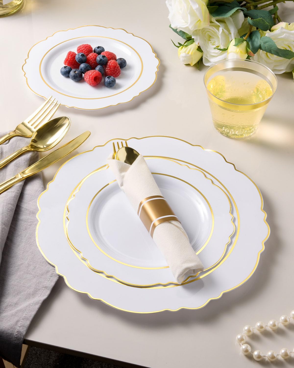 Gold Disposable Plates Set - 350 Piece Dinnerware -5