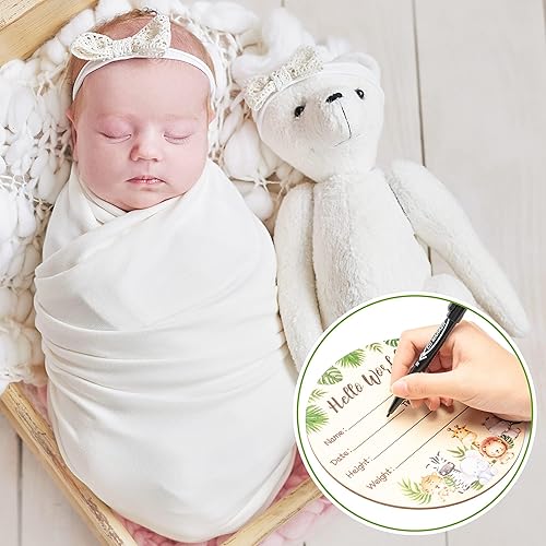 Miniatura 22 de R HORSE Letrero de anuncio de nacimiento de bebé con rotulador, letrero de nombre de bebé floral rosa con almohadilla de tinta para manos y huellas