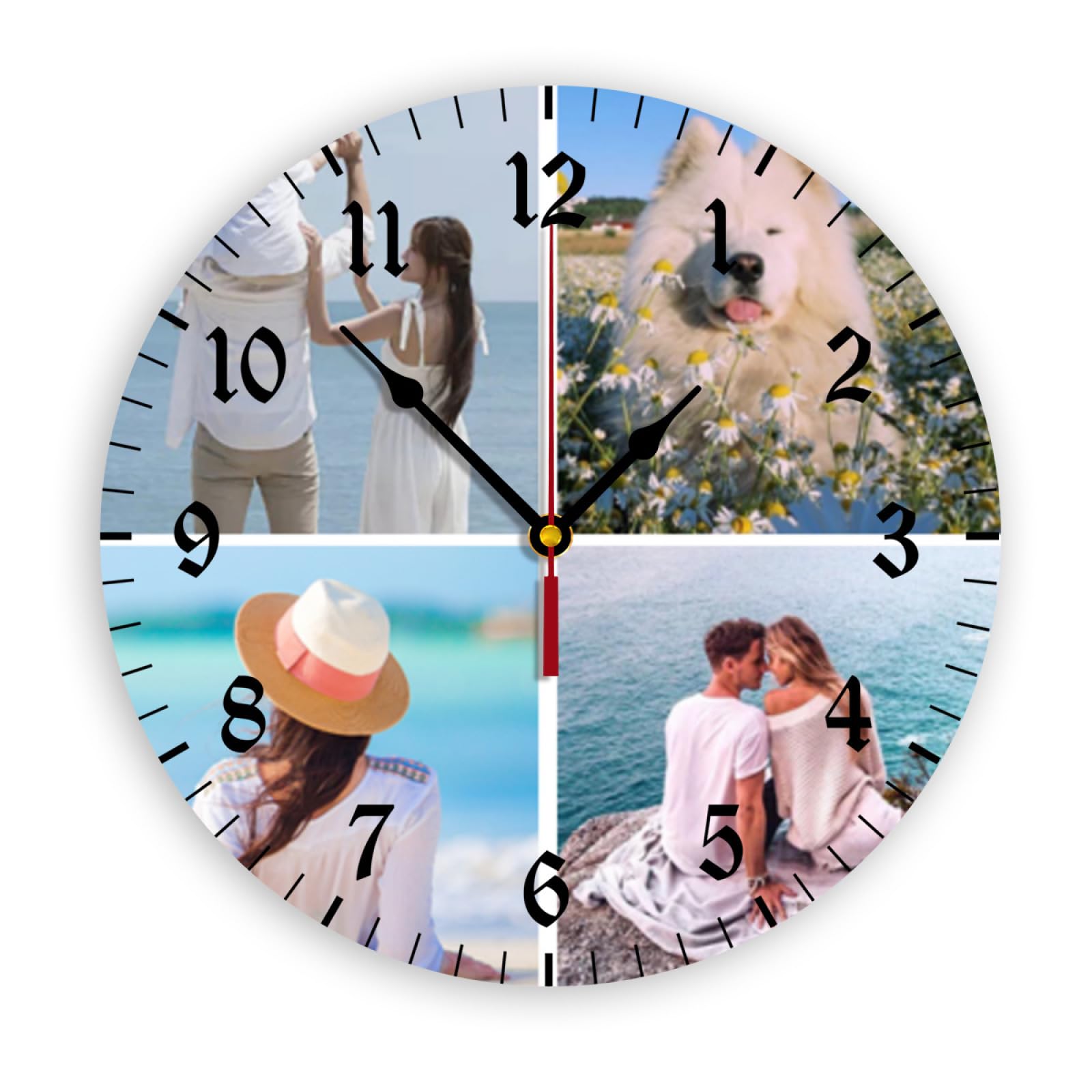 Personalized Photo Wall Clocks,PVC Customized Round Silent Photo Clock, Custom Clocks for Wallswith Picture/Image/Text, for Living Room Bathroom Home Best Gif for Family Friend Birthday