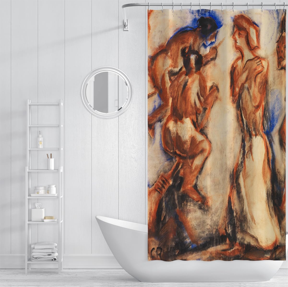 Cortinas de Ducha de baño marrón de Arte contemporáneo Pinceladas abstractas Pintura Famosa Impreso Cortina de Ducha de Tela Lavable Suave 240x180cm