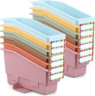 Classroom Book Bins Set of 12 Versatile Storage Organizers Sturdy Magazine and Binder Holders for Classroom Teachers School Supplies Library Organization（Groovy）