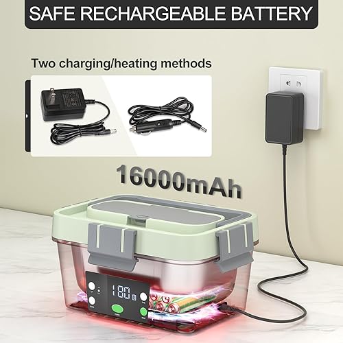 Miniatura 3 de Fiambrera eléctrica inalámbrica para adultos, calentador de alimentos portátil de 1.6 L (212 F máximo), 16,000 mAh recargable inteligente automático