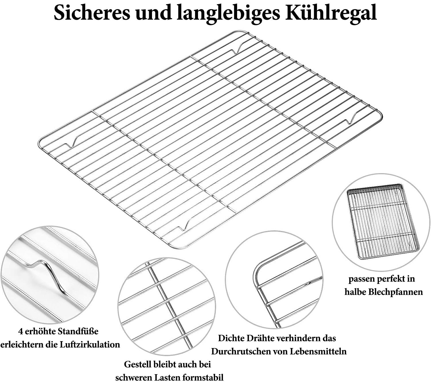 Terlulu Bandeja para horno con rejilla de enfriamiento, de acero inoxidable, grande, rectangular, para horno y rejilla, juego de 40,5 x 30,5 x 2,5 cm, para hornear/asar/servir, apto para lavavajillas