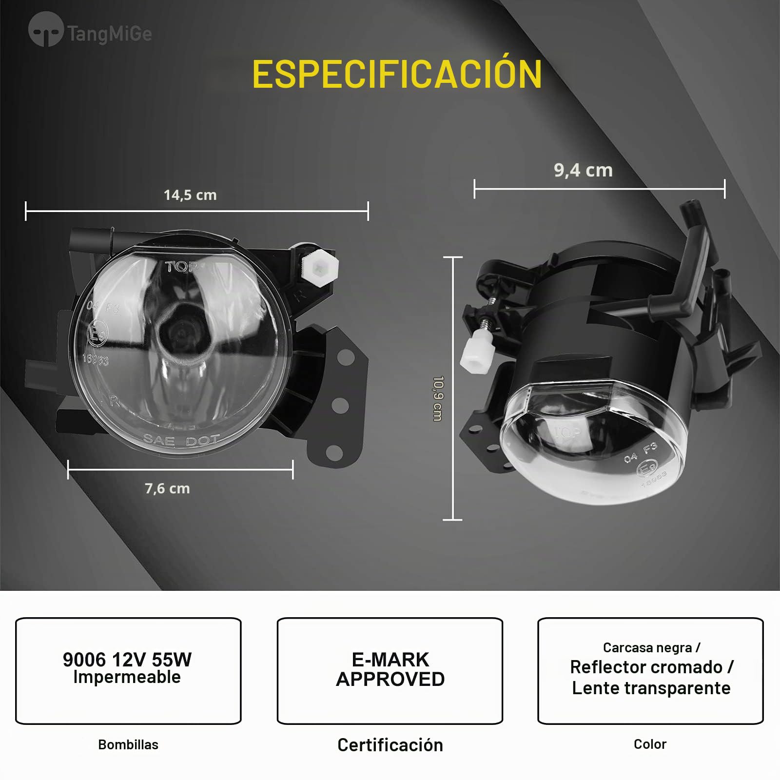 TangMiGe Luces antiniebla compatible con BMW (E90 E91 E46 E60 E61 E63 E64 E83) Serie 3 5 6 X3, 01/2003-12/2012, HB4, 1 Par (Claro)