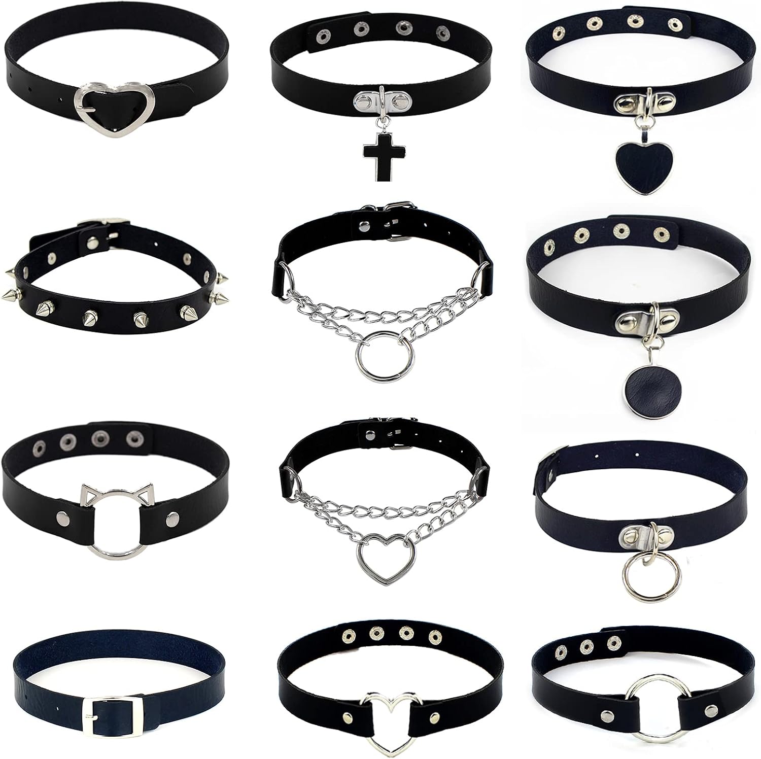 MJartoria Gothic Jewelry-Goth PU Leather Choker Necklaces for Women-Heart Punk Rock Adjustable Black Collar Choker Necklaces Birthday Gifts