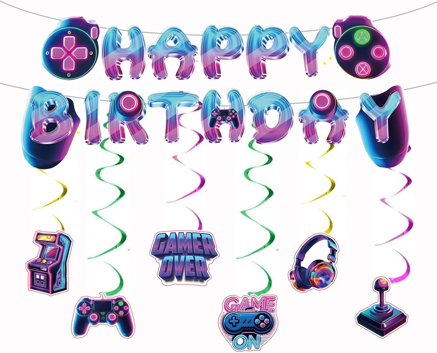 Shark Birthday Party Supplies - Sharks Theme Party Banner and Hanging Swirl for Girls/ Boy Party Decorations, Children Love the Magical "Happy Birthday" Banner Very Much (Shark)