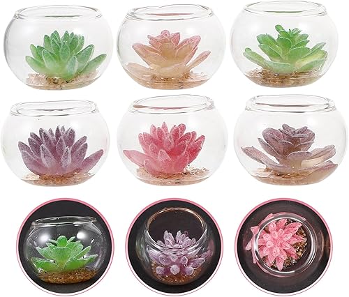 Miniatura 6 de jojofuny 6 plantas en maceta en miniatura, mini suculentas en maceta, planta artificial de casa de muñecas, macetas en miniatura, pequeñas plantas
