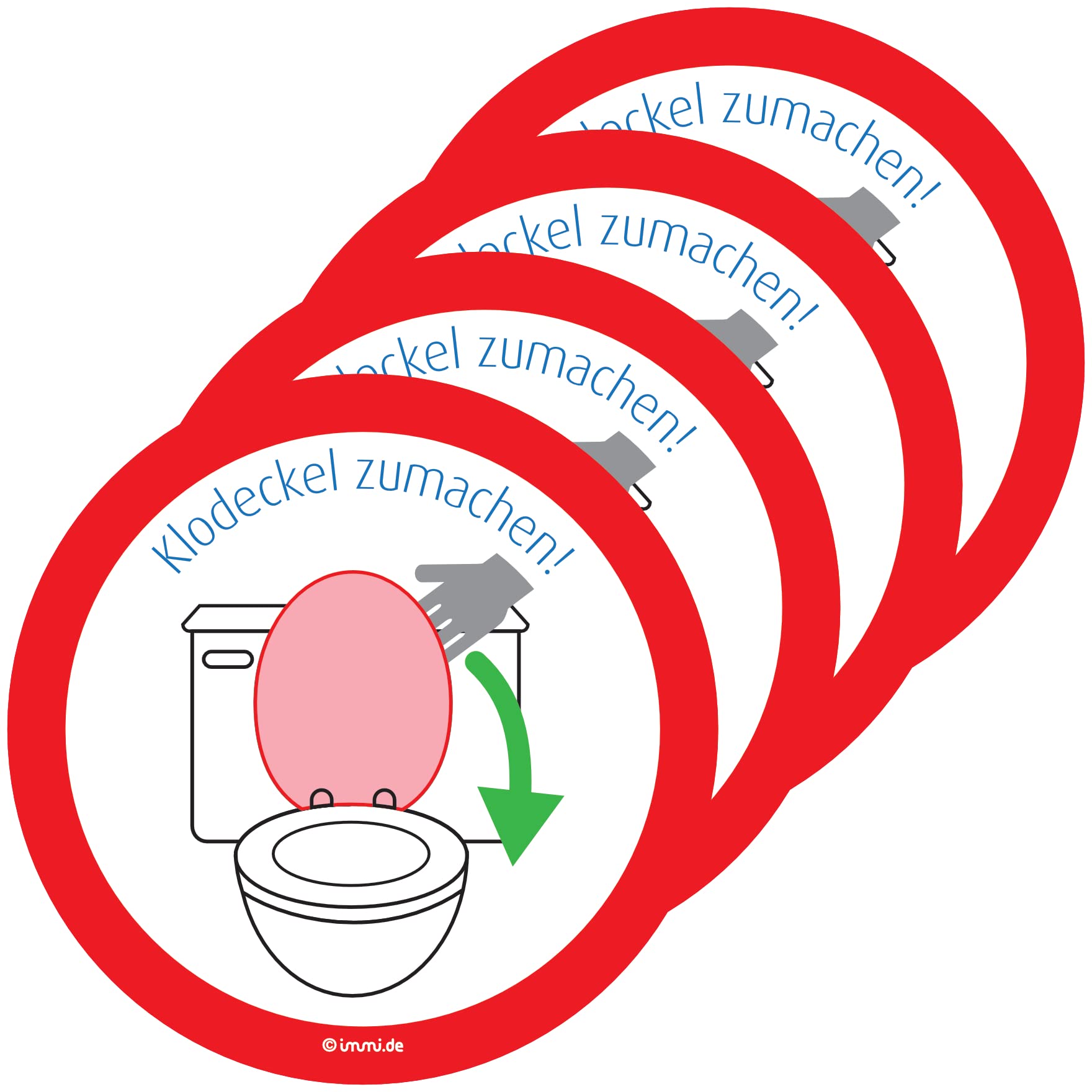 immi 4x Klodeckel runter, Saubere Toilette/WC Aufkl., Hygiene Aufkleber, 95mmØ