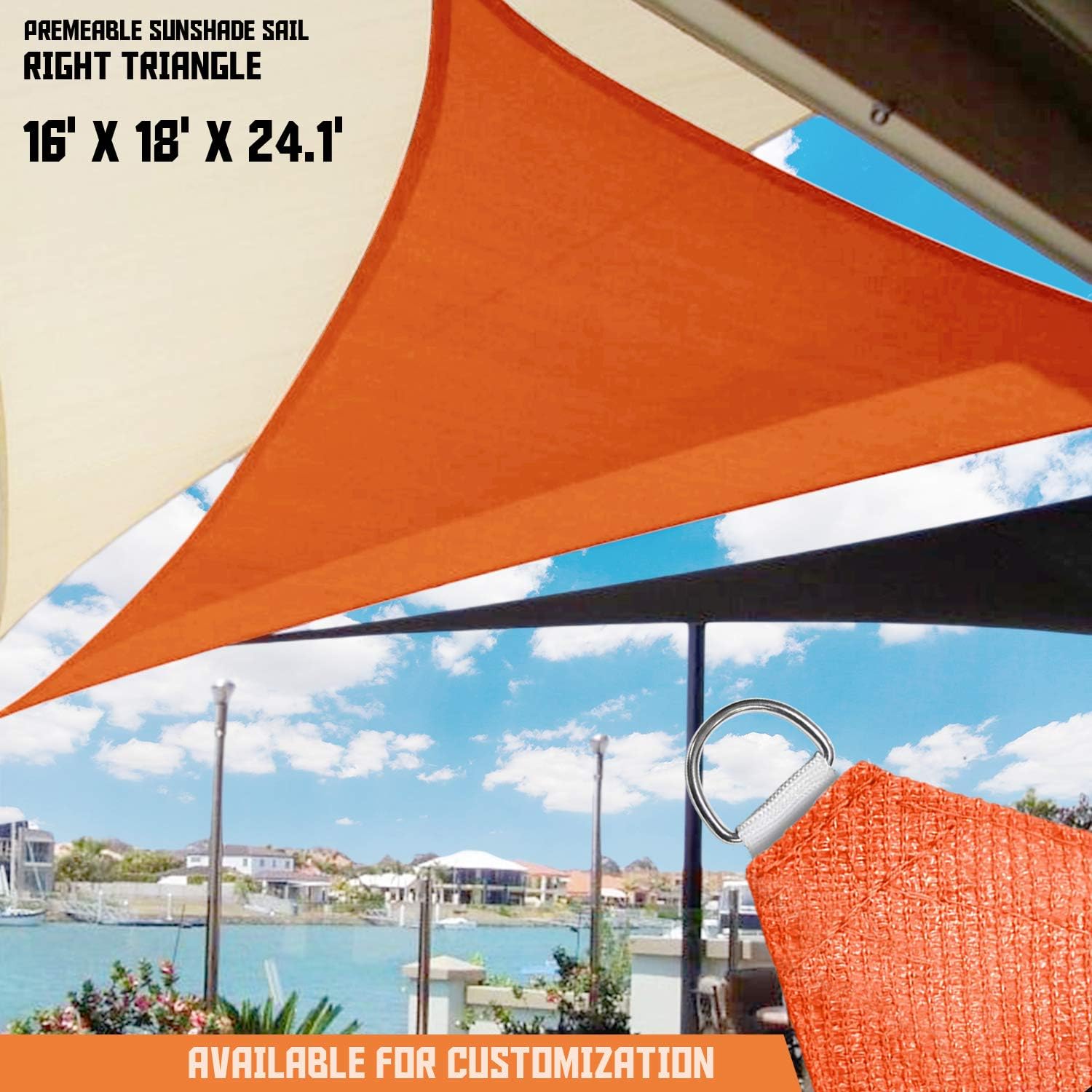TANG Sun Shade Sail Triangle 16x18x24 Feet Sunshades Canopy with Hardware Kit, Shade Cloth Fabric Pergolas Cover for Outdoor Patio Deck Garden Backyard Awning, Orange