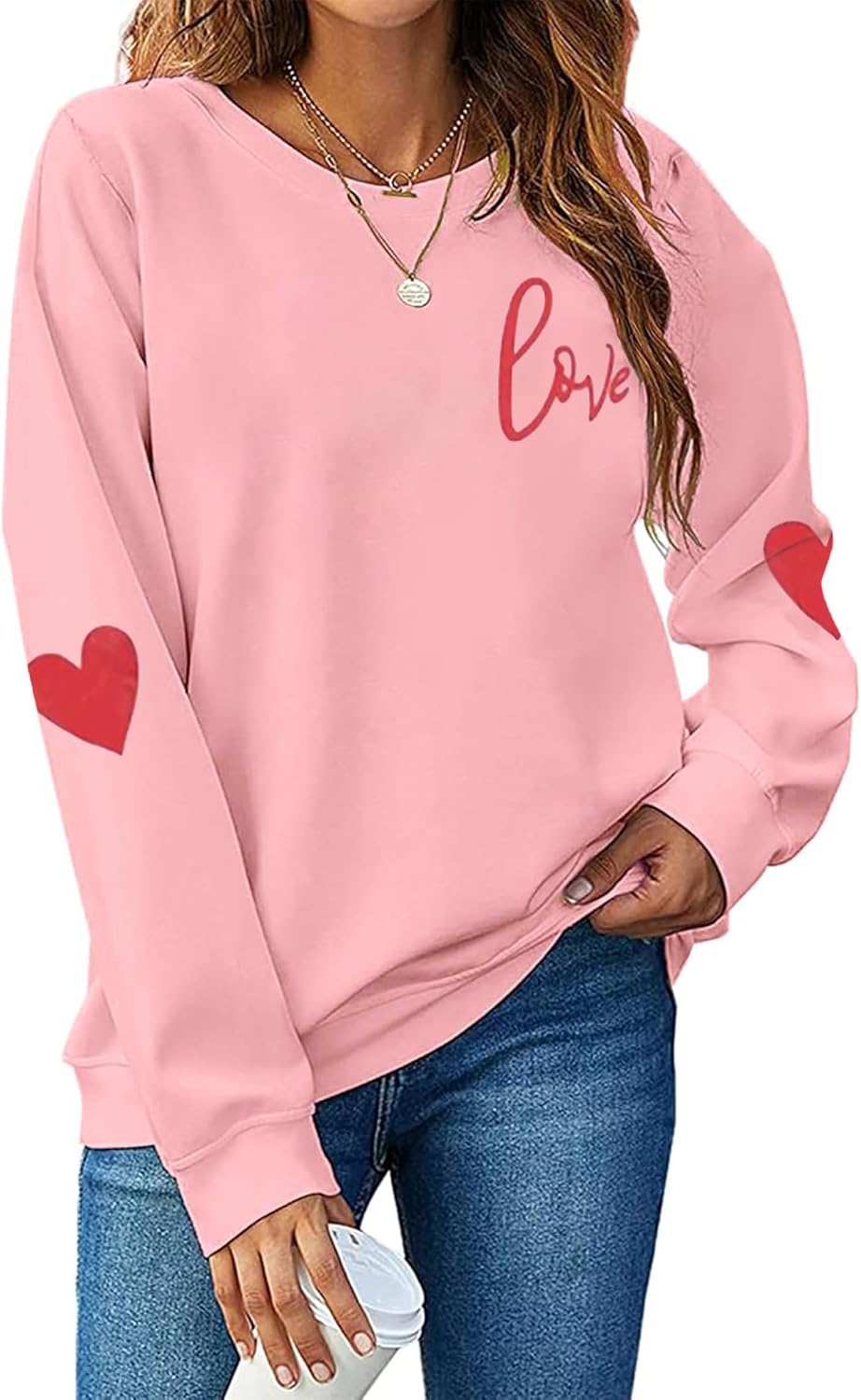 Women Valentine Crewneck Sweatshirts Love Heart Sweatshirt Casual Cute Valentines Gift Long Sleeve Sweatshirt