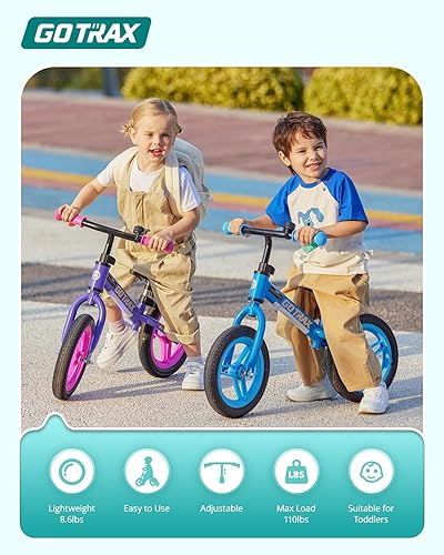 Miniatura 10 de Gotrax KS12 Bicicleta de equilibrio para niños de 2 a 5 años, bicicleta de empuje de 12 pulgadas con luz LED, asiento suave ajustable y manubrio,
