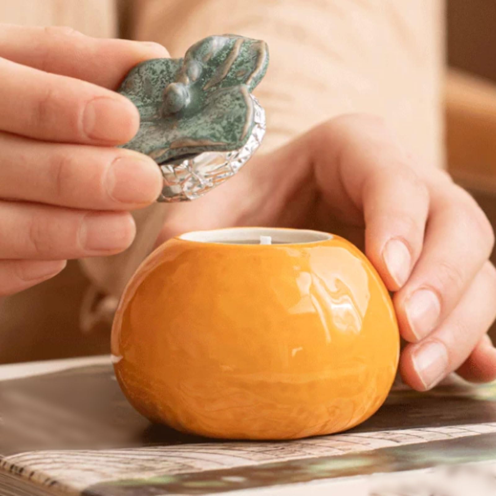 Świeca zapachowa, Ceramiczna świeca zapachowa wielokolorowa wielokrotnego użytku, długotrwała i czysta, do biura w sypialni(Bergamot+cedar)
