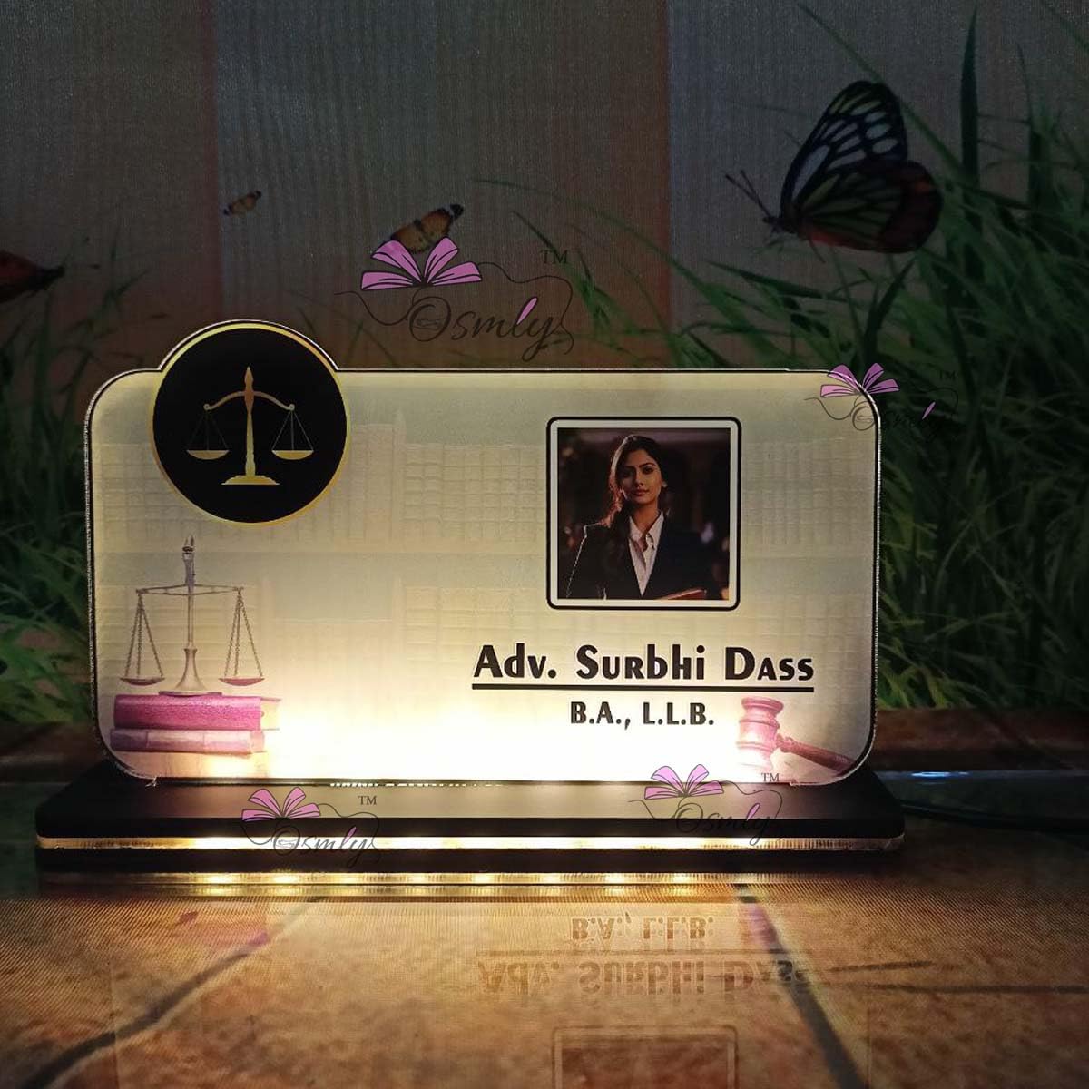 OSMLY Customized Photo Printed Name Plate for Advocate, Gift for Advocate, Gift for Lawyer with Glowing LED Base