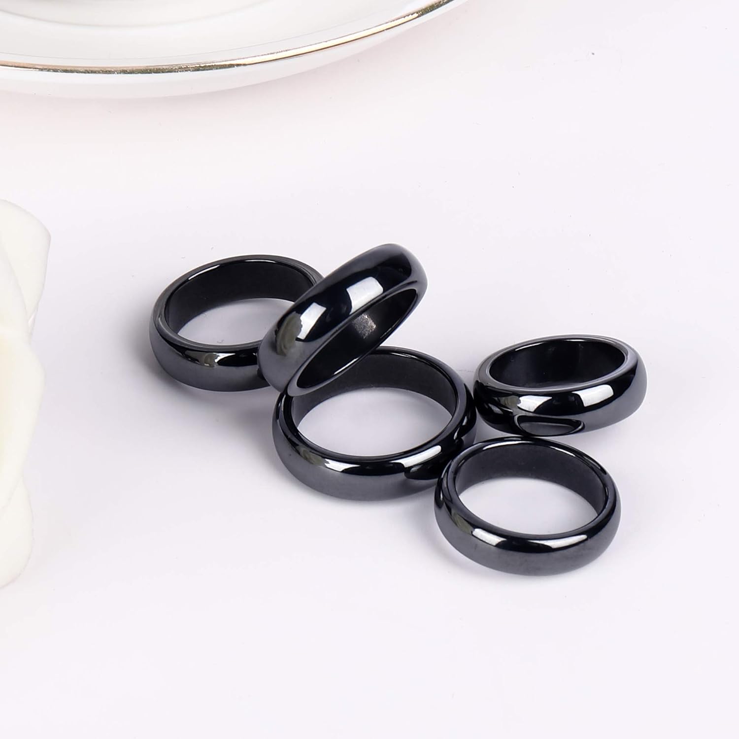 5 PCS Genuine Hematite Rings for Women Men Magnetic Hematite Crystal Stone Ring Balance Root Chakra Therapy Anxiety Pain Relief Absorb Negative Energy Size 9 : Health & Household