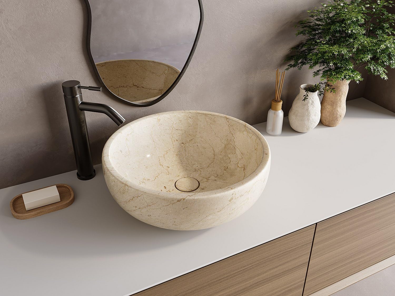 Vente-unique - Lavabo sobre encimera Lavino - L 40cm x A 40cm x H 15cm - mármol - crema