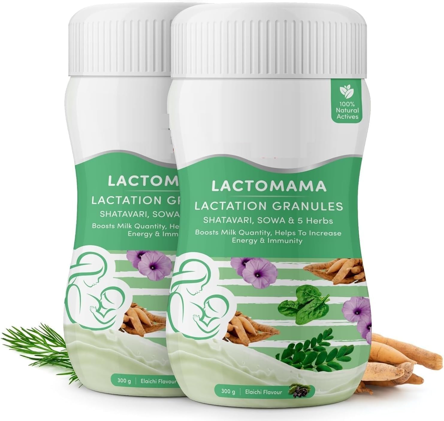DS 300g Pack of 2 Lactomama Lactation Granules for Breast MilkEach| Increases Milk Supply | with Herbs Like Shatavari, Sowa & 5 Herbs | 2 Scoops Per Serving with Milk - Elaichi
