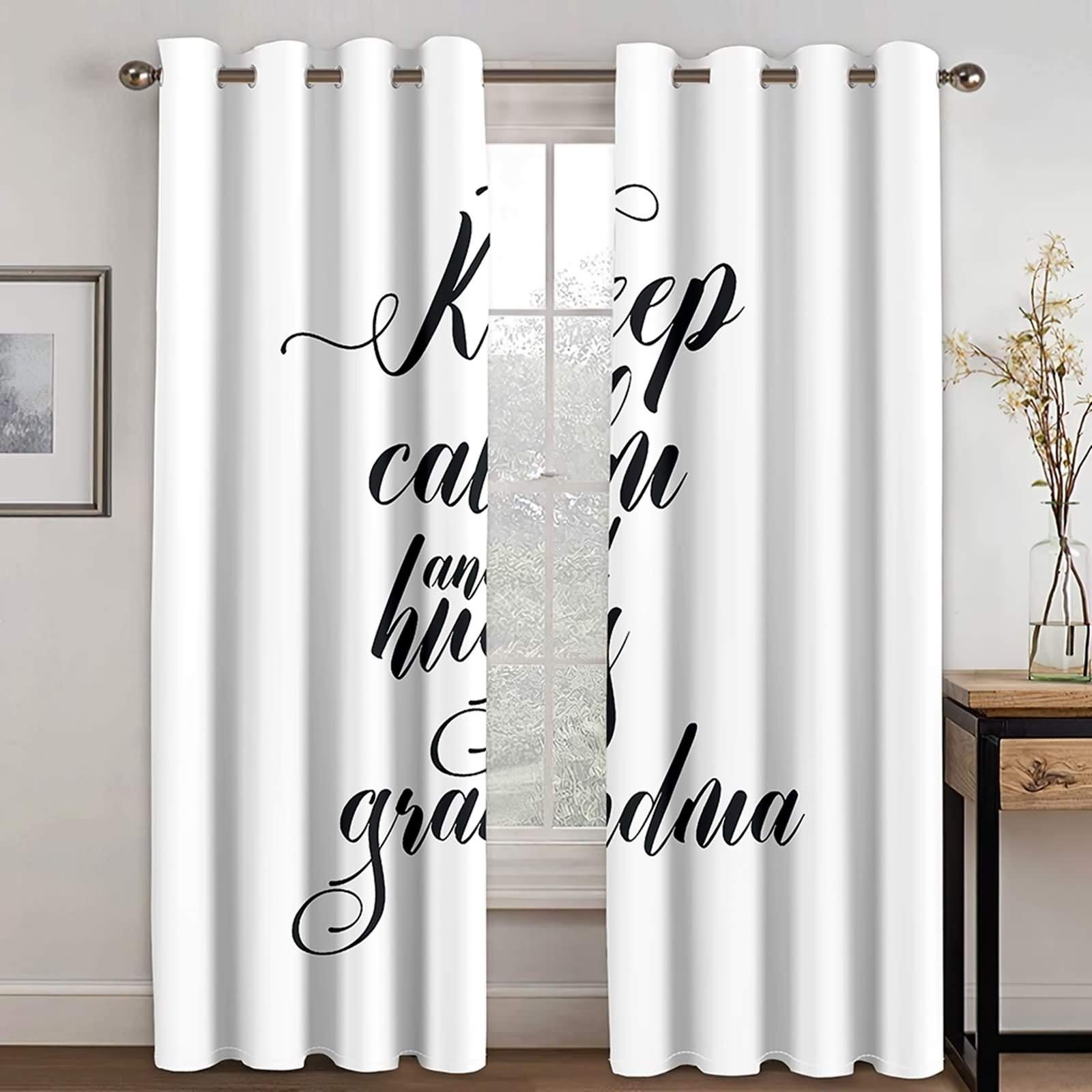 Rideau occultant 137x160cm KnSam imprimé Keep Calm noir et blanc pour salon