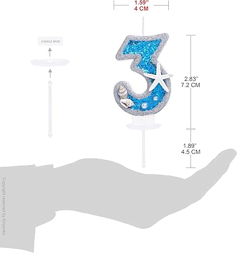 Miniatura 5 de Velas de cumpleaños para pastel número 3 para niño y niña, tema azul marino bajo el océano, decoración de fiesta de tercer cumpleaños, decoración de
