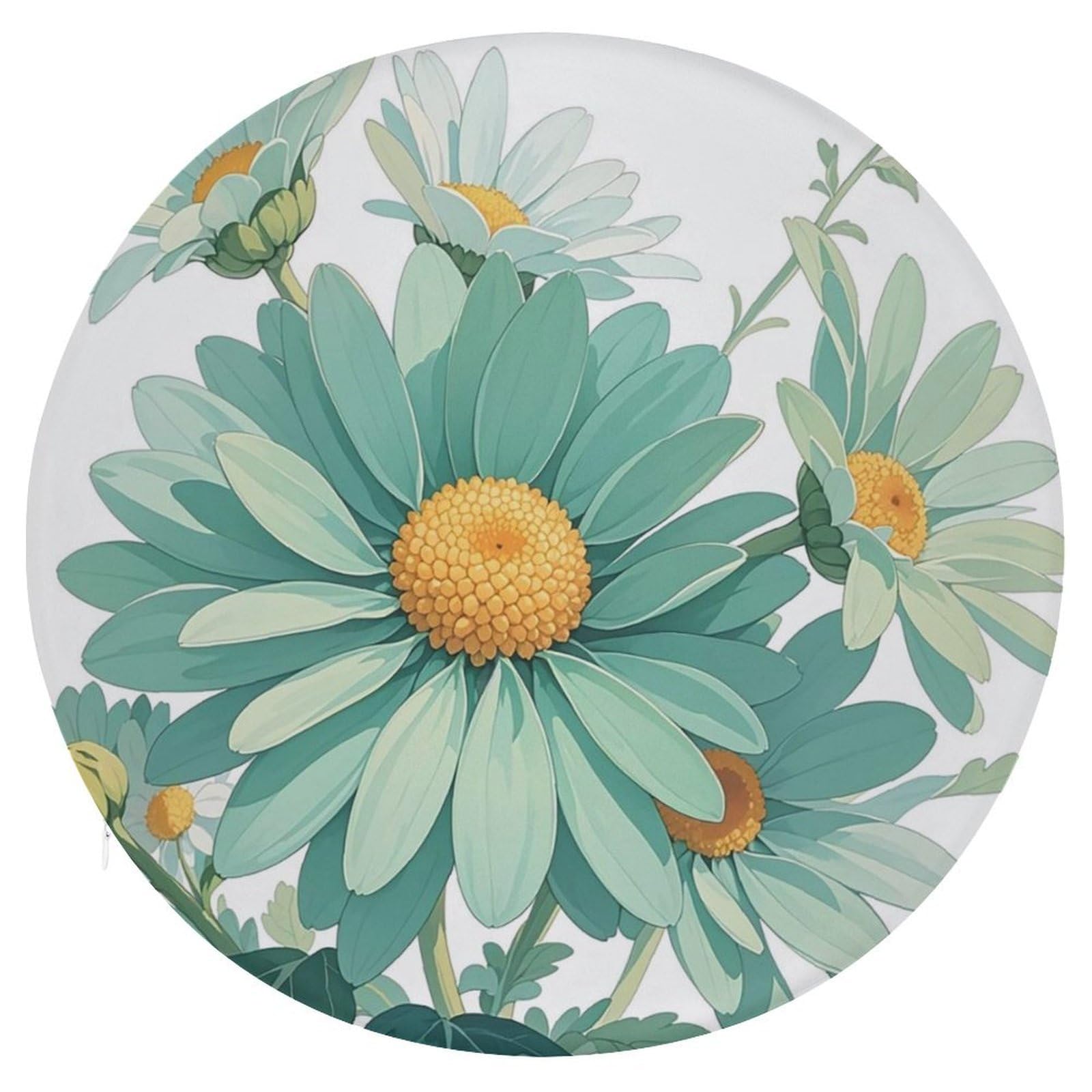 FekiLoot - Mint Green Daisy Round Memory Foam Cushion with Removable Cover for Bedroom Sofa Kitchen Office 15.3"x15.3"