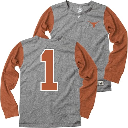 Wes and Willy Camisa Henley de béisbol de manga larga para niños y jóvenes Wes and Willy Camisa Henley de béisbol de manga larga para niños y jóvenes