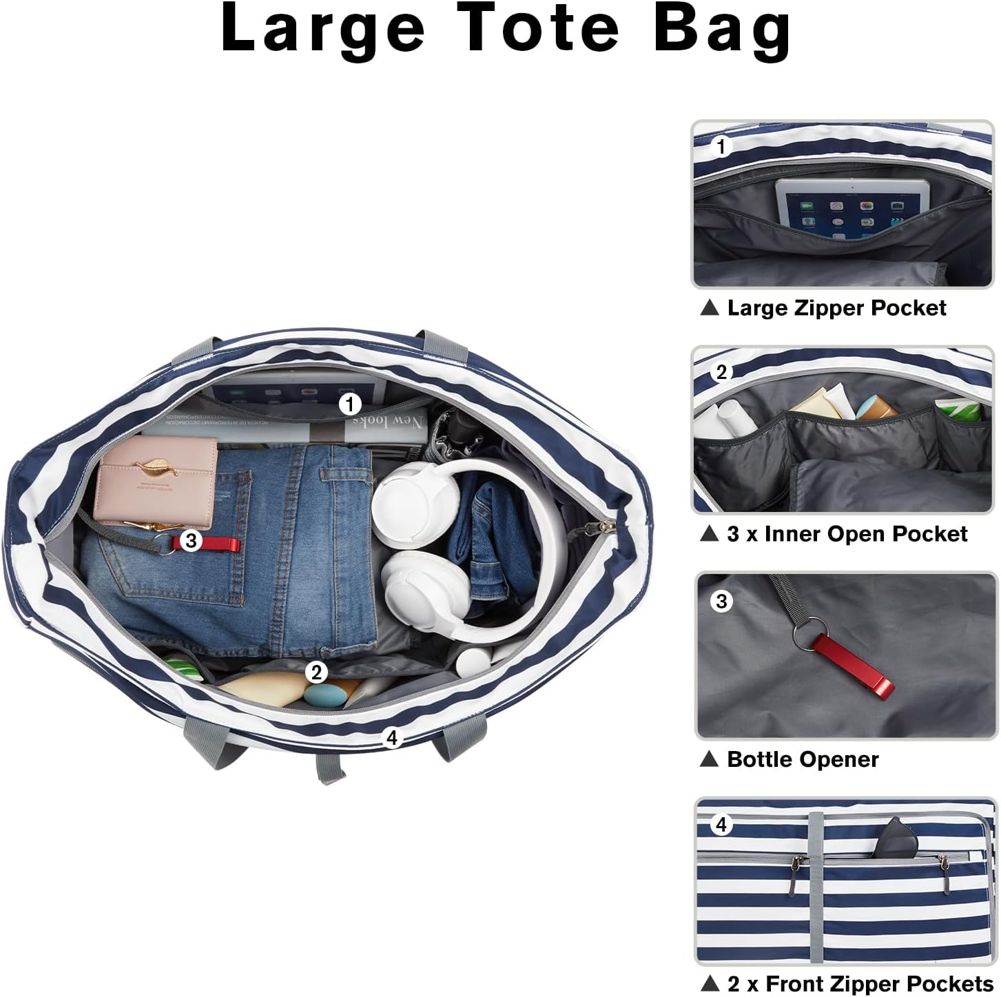 G4Free Large Beach Bag, Foldable Tote with Zipper, Waterproof Sandproof Pool Bag - Image 5