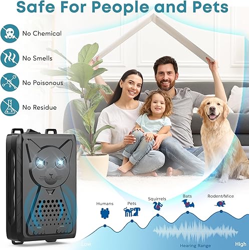 Miniatura 2 de Repelente ultrasónico de ratones de plagas y roedores, repelente electrónico de ratas, ardillas, murciélagos y arañas, ratones de control disuasorio