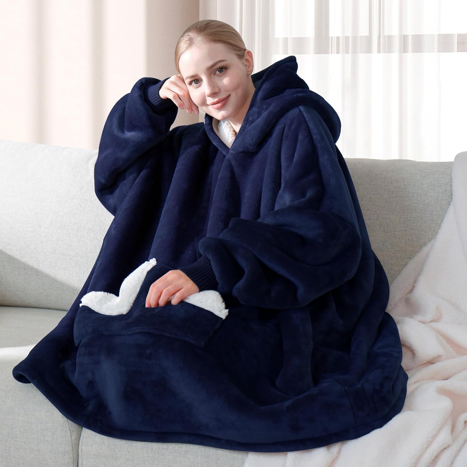 Touchat Wearable Blanket Hoodie, Oversized Sherpa Blanket Sweatshirt