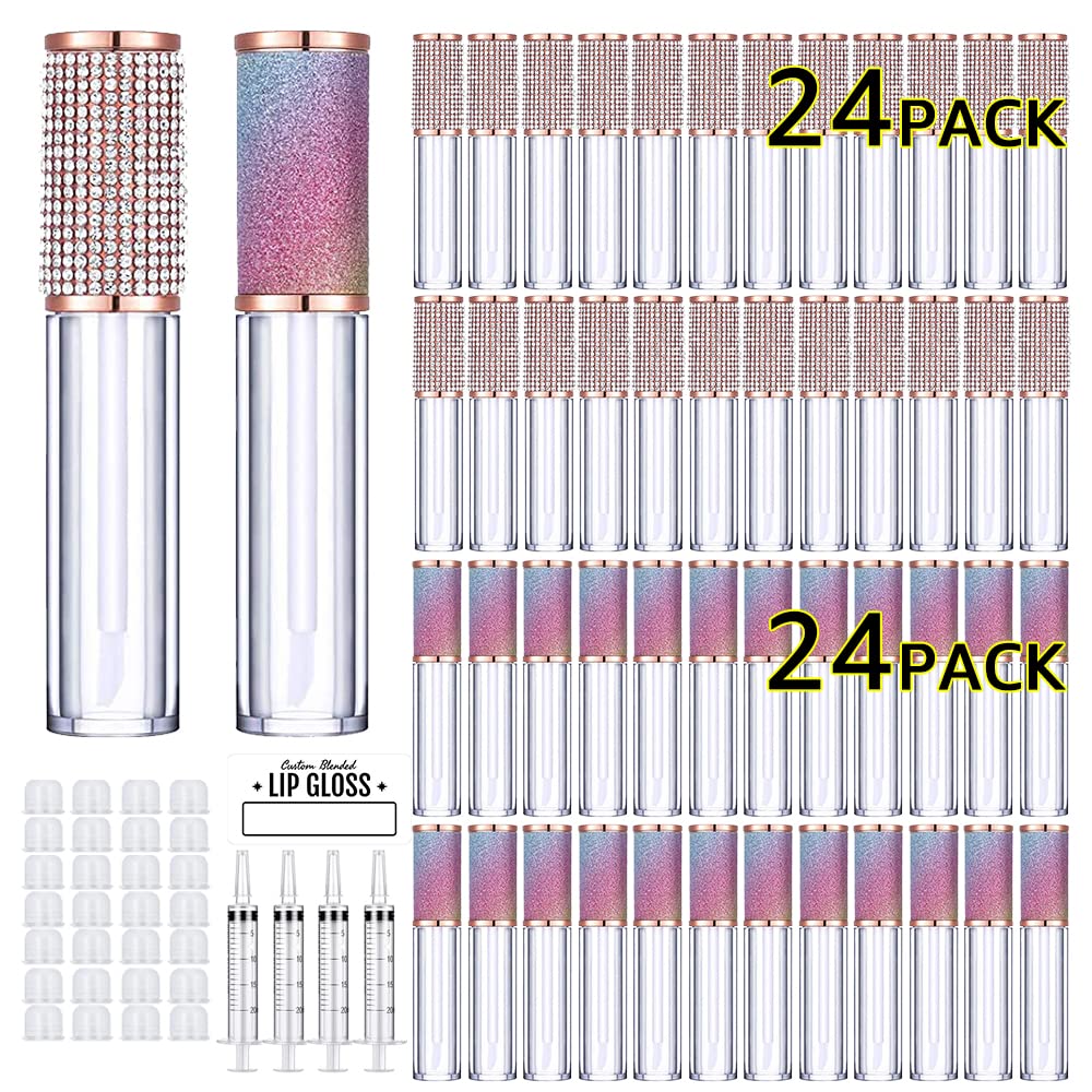AMORIX 24 Pack Rhinestone Lip Gloss Tubes 24 Pack Rainbow Lip Gloss Tubes