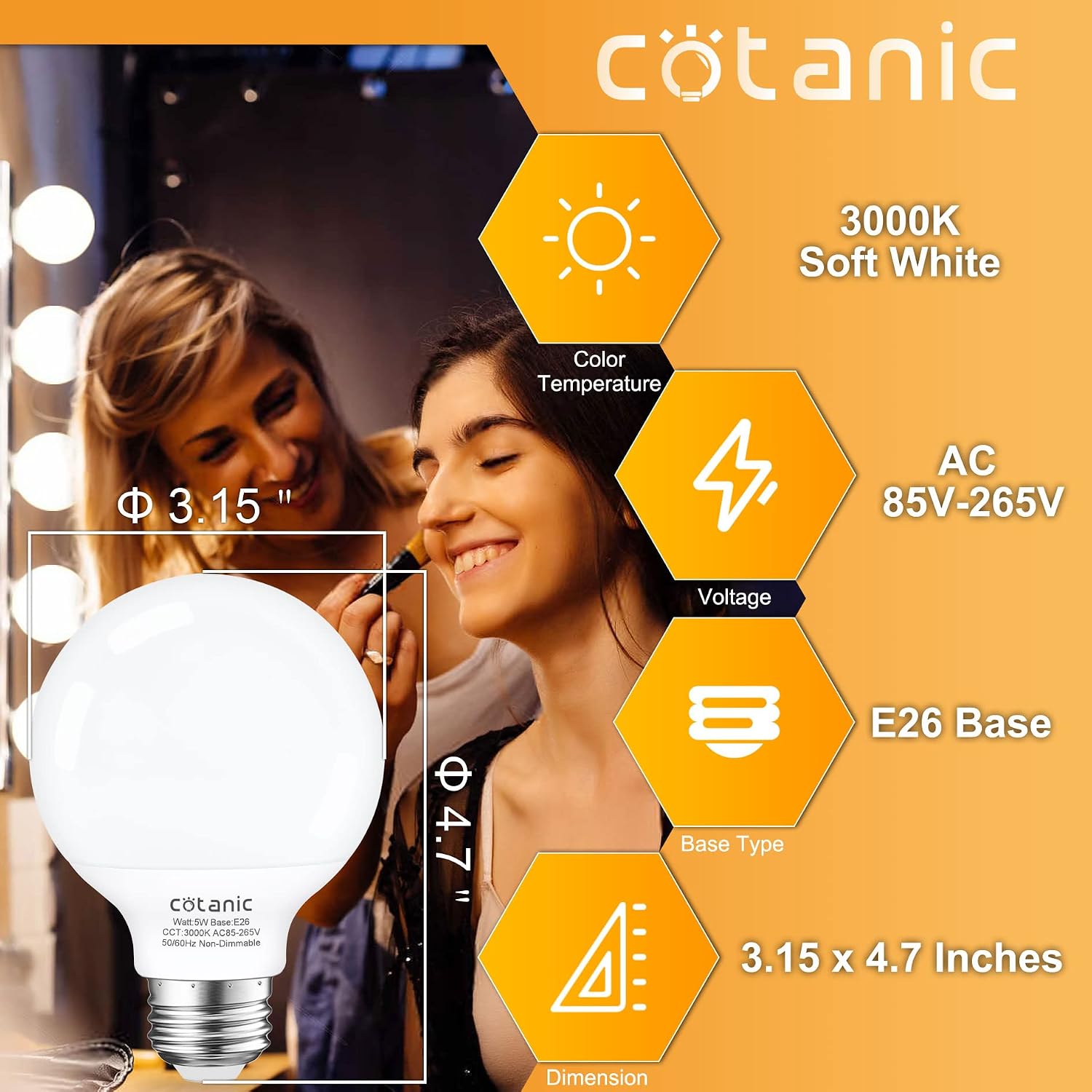Cotanic Bundled Goods of Dimmable Candelabra B11 LED Bulbs 4000K Natural Daylight with E12 Base 6 Packs and Globe LED Vanity Light Bulbs 3000K Soft White with E26 Base 4 Packs image 3