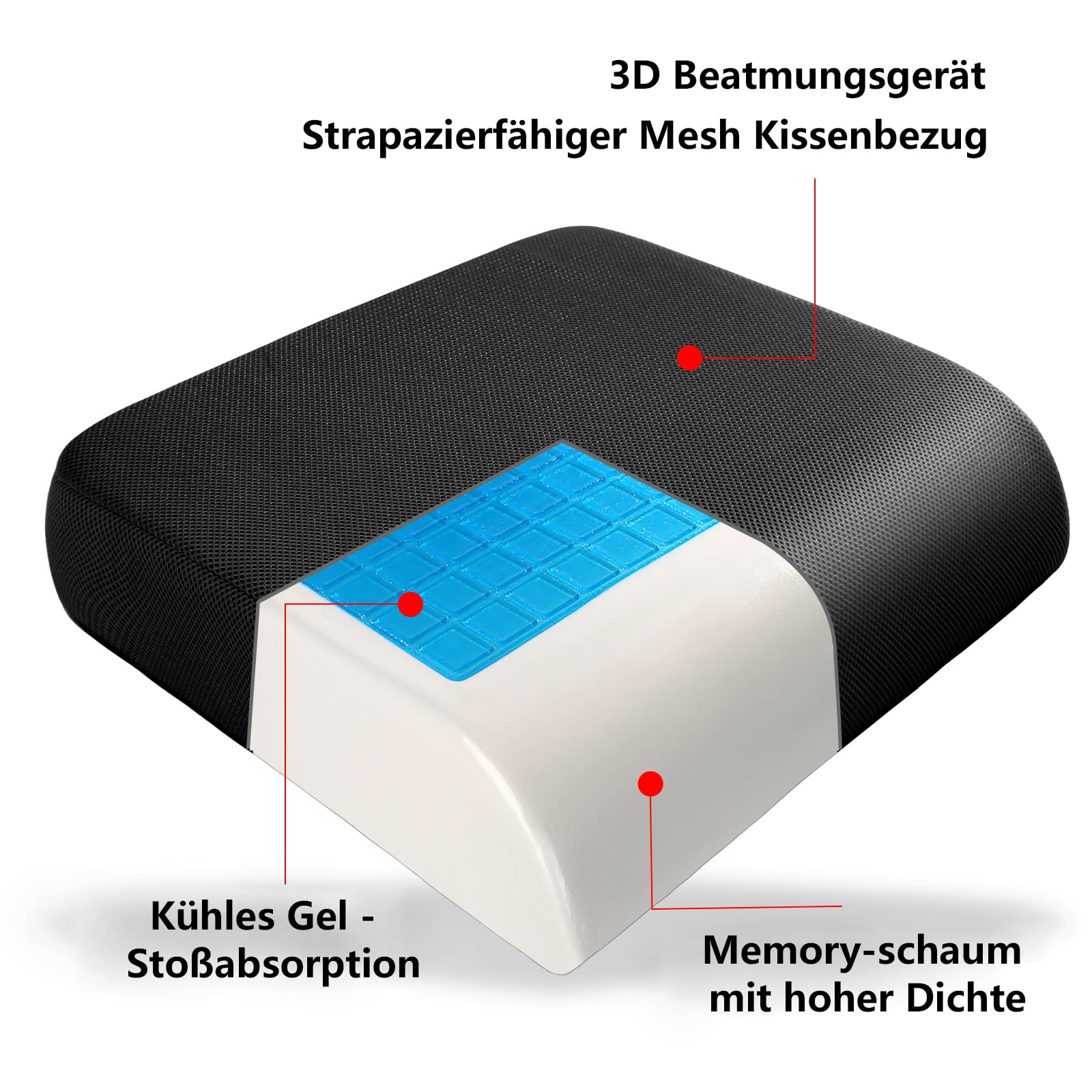 YOUFI Cuscino grande per sedia da ufficio, 10,5 cm, spessore memory foam per sedia da ufficio, con gel rinfrescante per sciatica, coccige, schiena, cuscino spesso, 48 x 45 x 10,5 cm