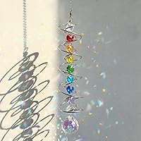 GWAHSA Crystal Suncatcher Wind Spinner Gazing Ball with 7 Chakra Beads - Spiral Tail Window Hanging for Garden Decor & Gifts
