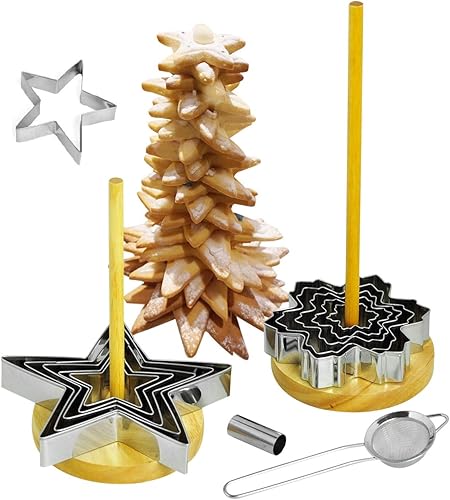 NewlineNY - Moldes para galletas en forma de estrella juego de 16 piezas para crear una exhibición similar a un árbol de Navidad con receta