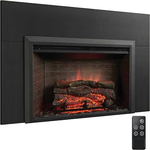 SimpliFire Inserto de chimenea eléctrica, chimenea tradicional negra de 32 pulgadas con gran envolvente, troncos texturizados y control remoto,