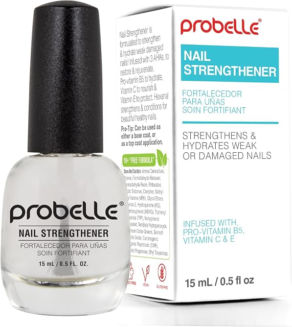 Probelle Renforceur de ongles, traitement de renforcement des ongles, croissance des ongles et réparation, stoppe l'épluchage, les fentes, les copeaux, les fissures et renforce les ongles (0.50 Des onces, 1)