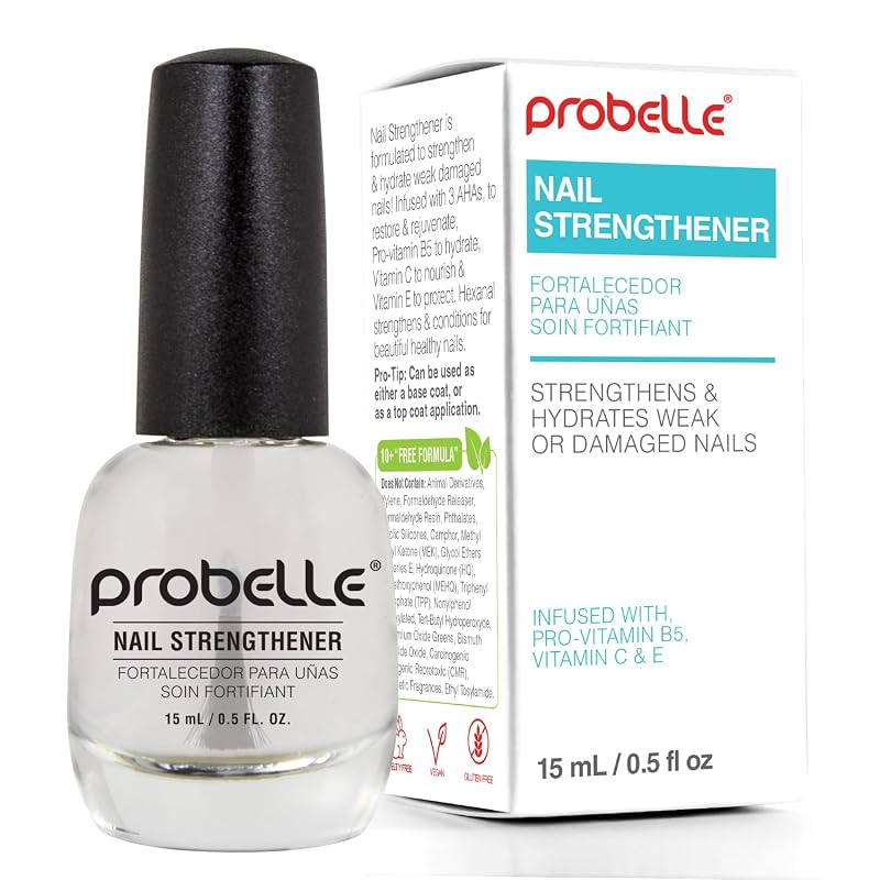 Probelle Nail Strengthener and growth, Natural Nail Strengthening Clear Nail Polish Repair Treatment, Nail Growth & Conditioning, Stops Splits, Chips, Cracks & Strengthens Damaged and Thin Nails 1 Cou