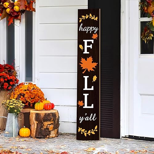 Fall Porch Sign Wooden Hanging Porch Decor Autumn Thanksgiving Vertical
