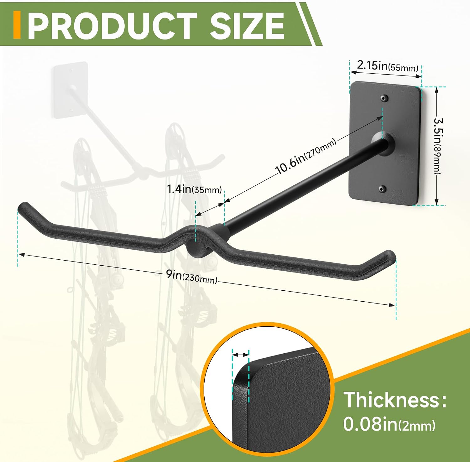 Bow Wall Hanger for Compound/Recurve Bows - Heavy Duty Steel Compound Bow Rack Wall Mount, 22LBS Capacity Recurve Bow Rack for Wall with Composite Padding, 2 Bow Vertical Storage Archery Bow Holder