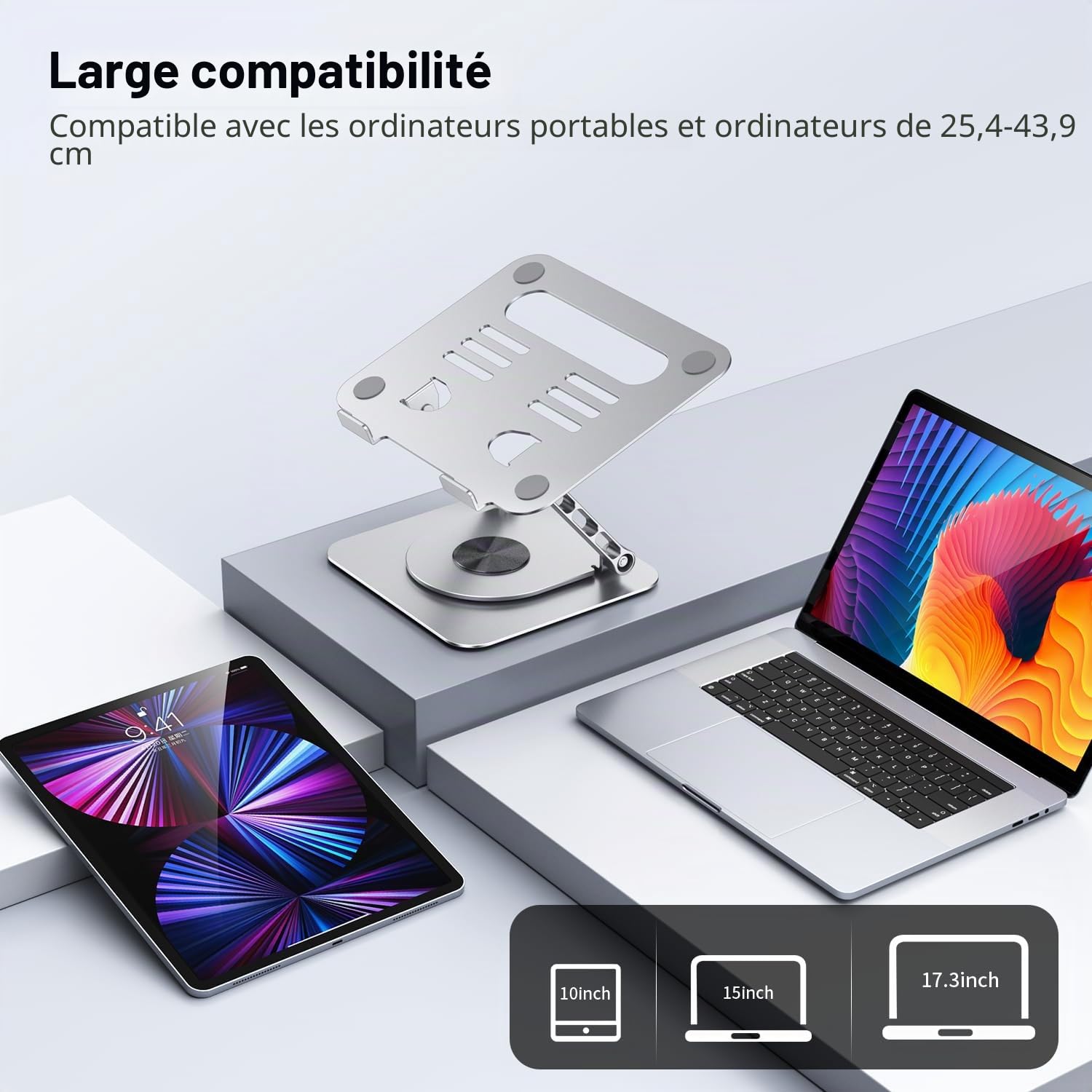 CreaDream Support pour Ordinateur Portable de Bureau en Aluminium avec Pied Rotatif à 360 °, Support Ergonomique et réglable pour Ordinateurs Portables de 10 à 17", MacBook Air Pro, Dell, HP