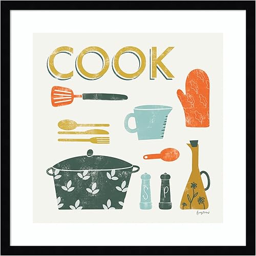 Amanti Art Framed Wall Art Print 21x21 Retro Kitchen III Cook by Becky Thorns, Cuisine Wall Art, Vintage Decor, Medium Poster Painting Artwork for