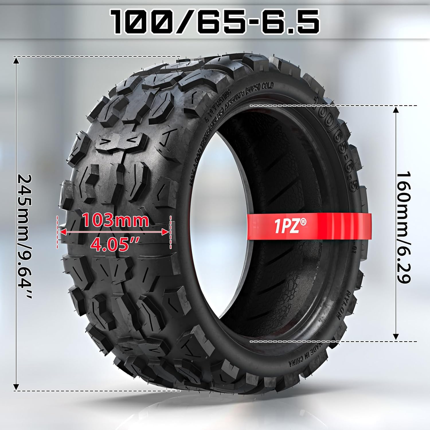 1PZ OFD-B7V 100/65-6.5 Tire 11 Inches Vacuum Tire Off Road Wheel Tubeless Rubber Tyre Replacement for Sealup Dualtron Ultra Thunder Zero 11x Speedual Plus Electric Scooter