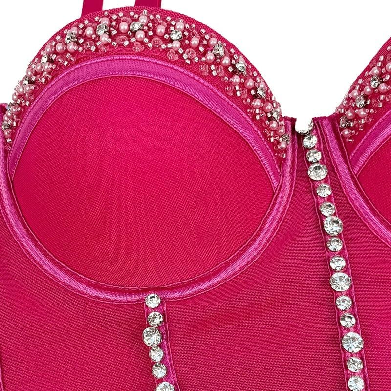 JSEIAJB Mesh Lace Beautiful Back Underwear Women's Thin Elastic Suspender Bra Outer Wear Beaded Tube Top