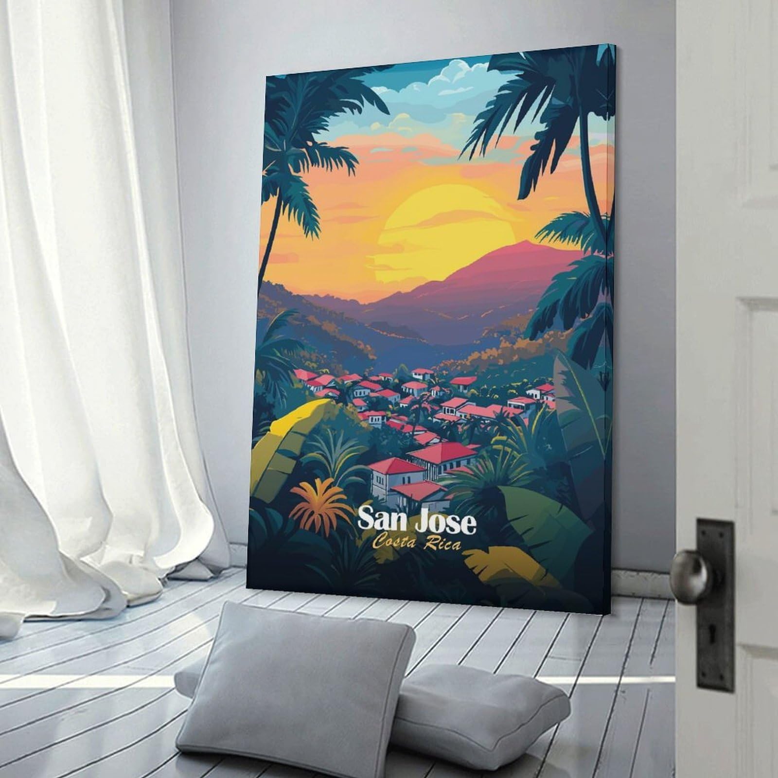 Junmoney San Jose, Costa Rica Sunset Wall Picture Print, 20x30inch(50x75cm), for Gallery Wall Decor And Room Displays, A Versatile Canvas Print for Layering