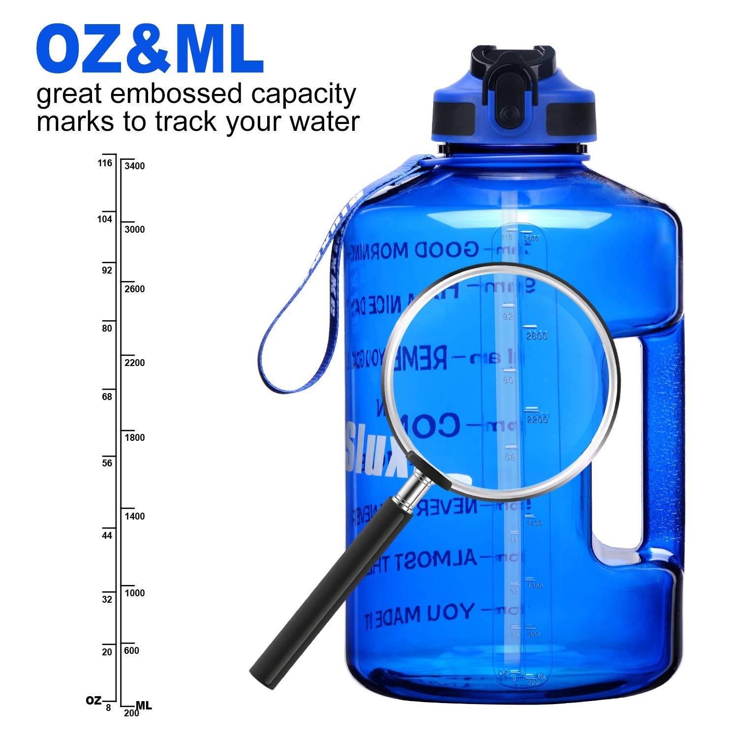 SLUXKE Borraccia da 3800 ml BPA Free, bottiglia d'acqua da 3.8 litri con cannuccia e indicatore del tempo, Borraccia per sport a prova di perdite, per la perdita di peso e per la salute generale