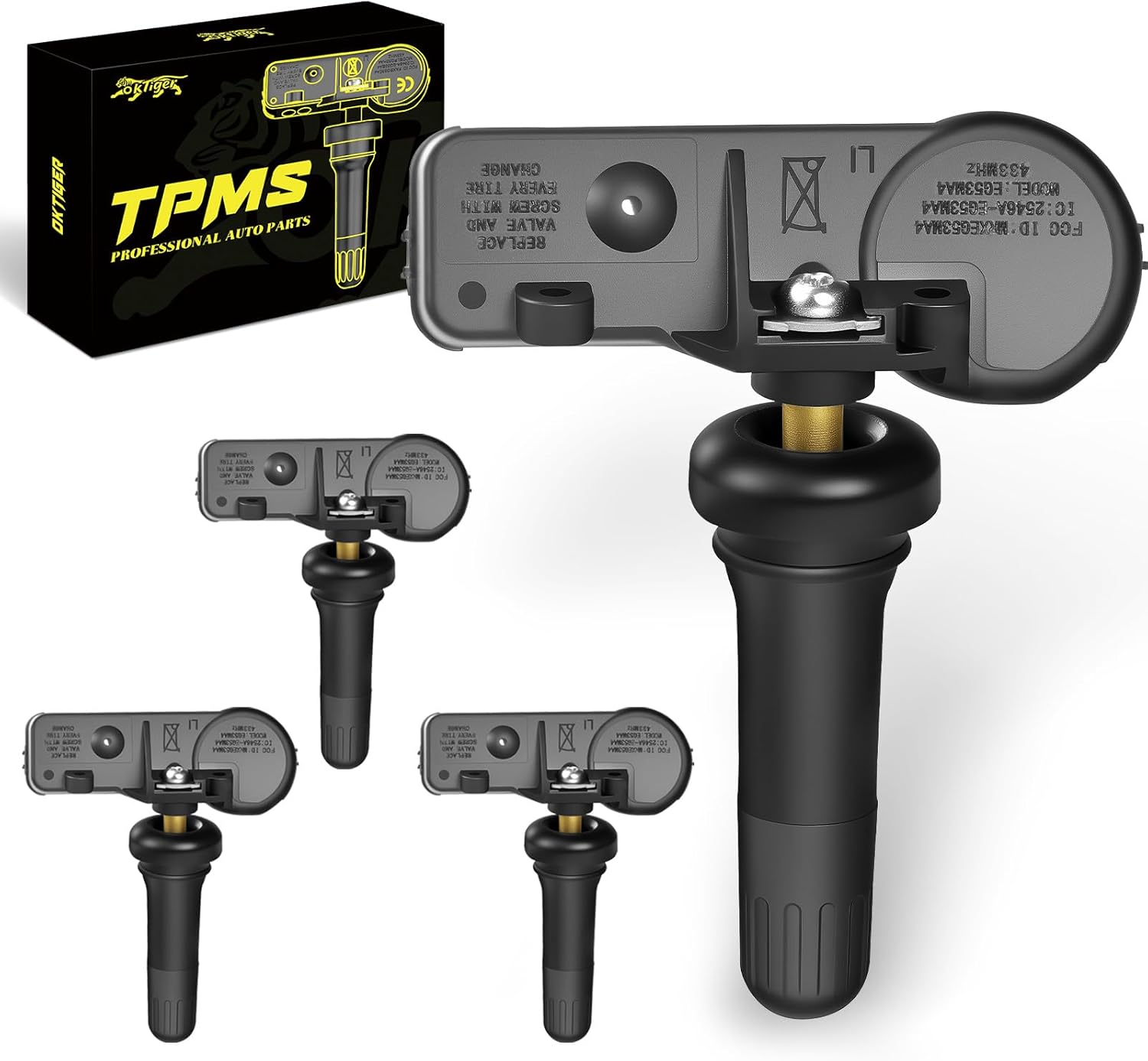 Oktiger 4PCS Pre-Programmed TPMS Sensor Fit for Dodge 2010-2020 Challenger Charger Journey, for Jeep Grand Cherokee Wrangler, for Chrysler Fiat, Tire Pressure Monitoring Sensor 433MHz OE#56029398AB