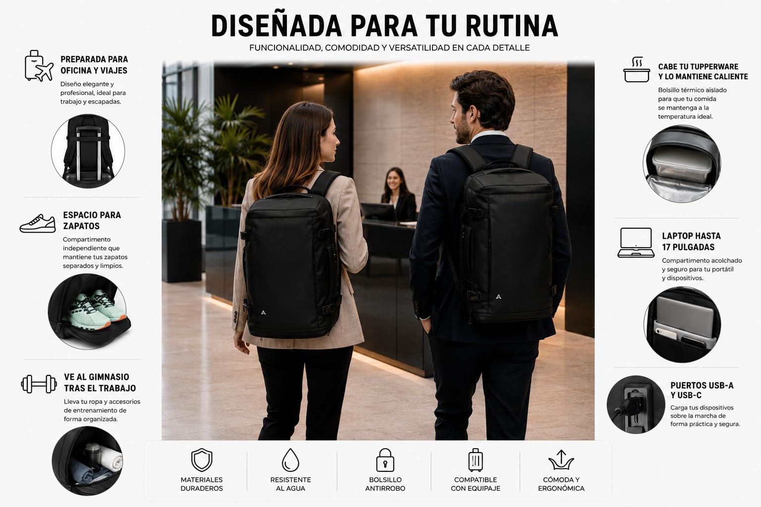 Podróżne plecaki kabinowe samoloty na bagaż podręczny 35 l unisex 50 x 30 x 20 plecak podróżny na laptopa 15-17 cali plecak próżniowy mężczyźni kobiety, Czarny (Black), 35L, Taktyczne