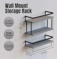 Vista 70 de Juego de 2 estantes flotantes montados en la pared de 3+1 niveles, estante de pared de madera rústica con marco de metal, estante de almacenamiento