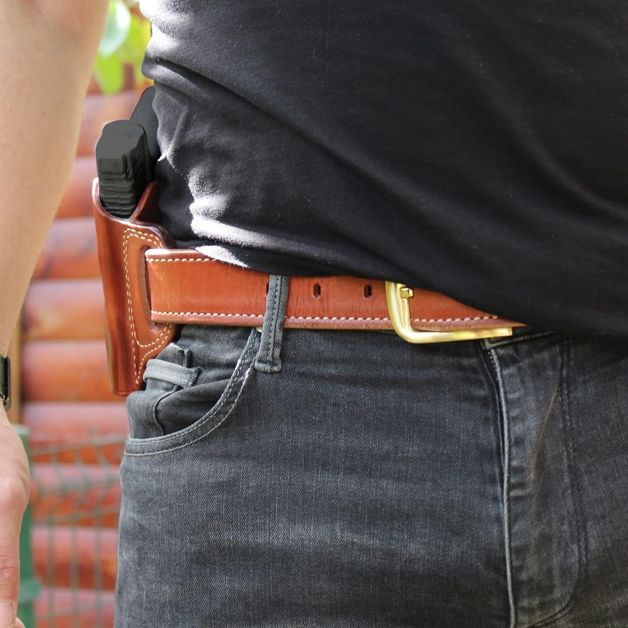 Premium The Ultimate Leather Pancake OWB Belt Holster Open Top Fits GX4 9mm Micro Compact 3.06'' Barrel, Right Hand Draw, Brown Color #1621#