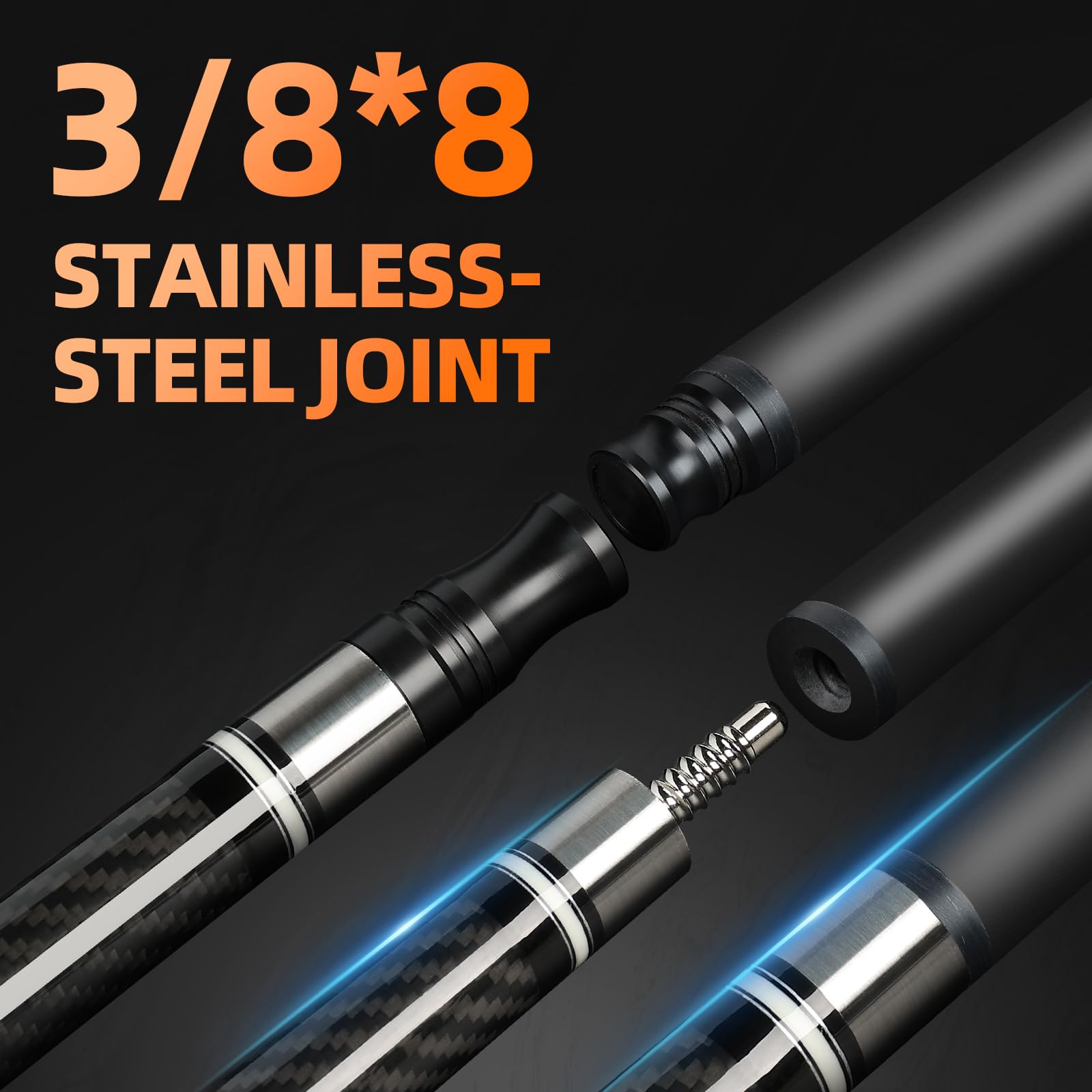Kmise Carbon Fiber Pool Cue Stick 58", Billiard Cue Sticks 21-23oz, Low Deflection Pool Cue with 12.5mm Tip, Professional Billiard Carbon Fiber Pool Sticks for Adults - 5