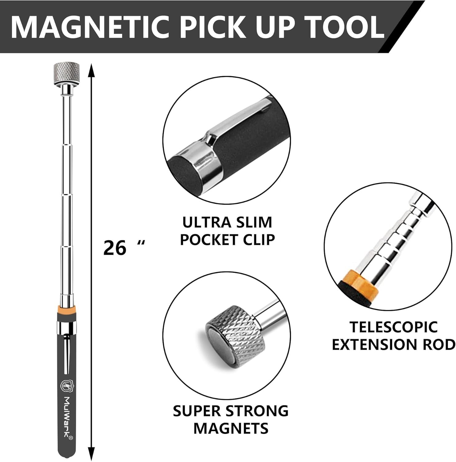 Mulwark 5 pcs Telescoping Magnetic Pickup Tool with Strong Pull Force: Non-Slip Extendable Magnet Pickup Tool: Telescopic Magnetic Pick-Up Tool and Mulwark Wire Crimping Tool