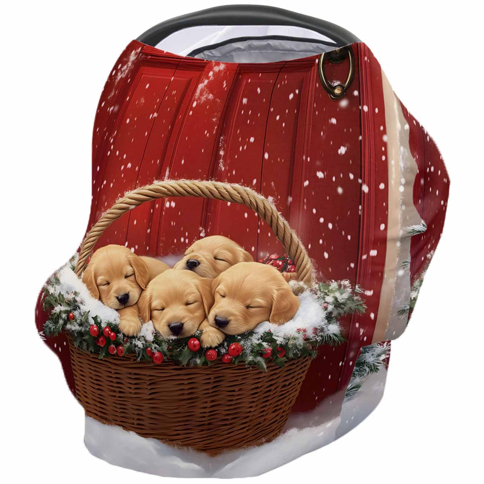 Nursing Cover for Breastfeeding Scarf, Merry Christmas Dogs Berry Winter Snow Baby Car Covers Super Soft Multi Use for Canopy Shopping Cart Cover Blanket Stroller Cover